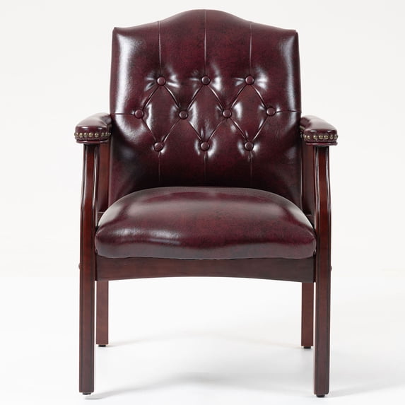 CQHXIAO Ergonomic Leather Reception Guest Chairs With Padded Seat And Arms Mid-Back Design For Office Use 26.3 Inch Deep, Burgundy