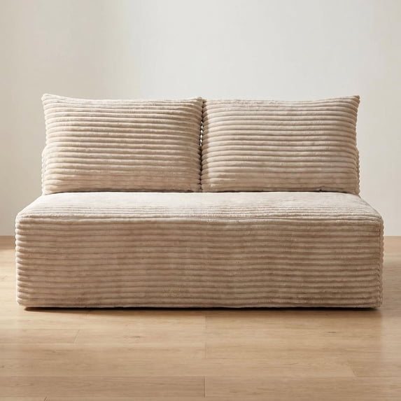 CQHXIAO Modern Corduroy No-Legs Loveseat Sofa, Compressed 2-Seater for Home Interiors, Camel