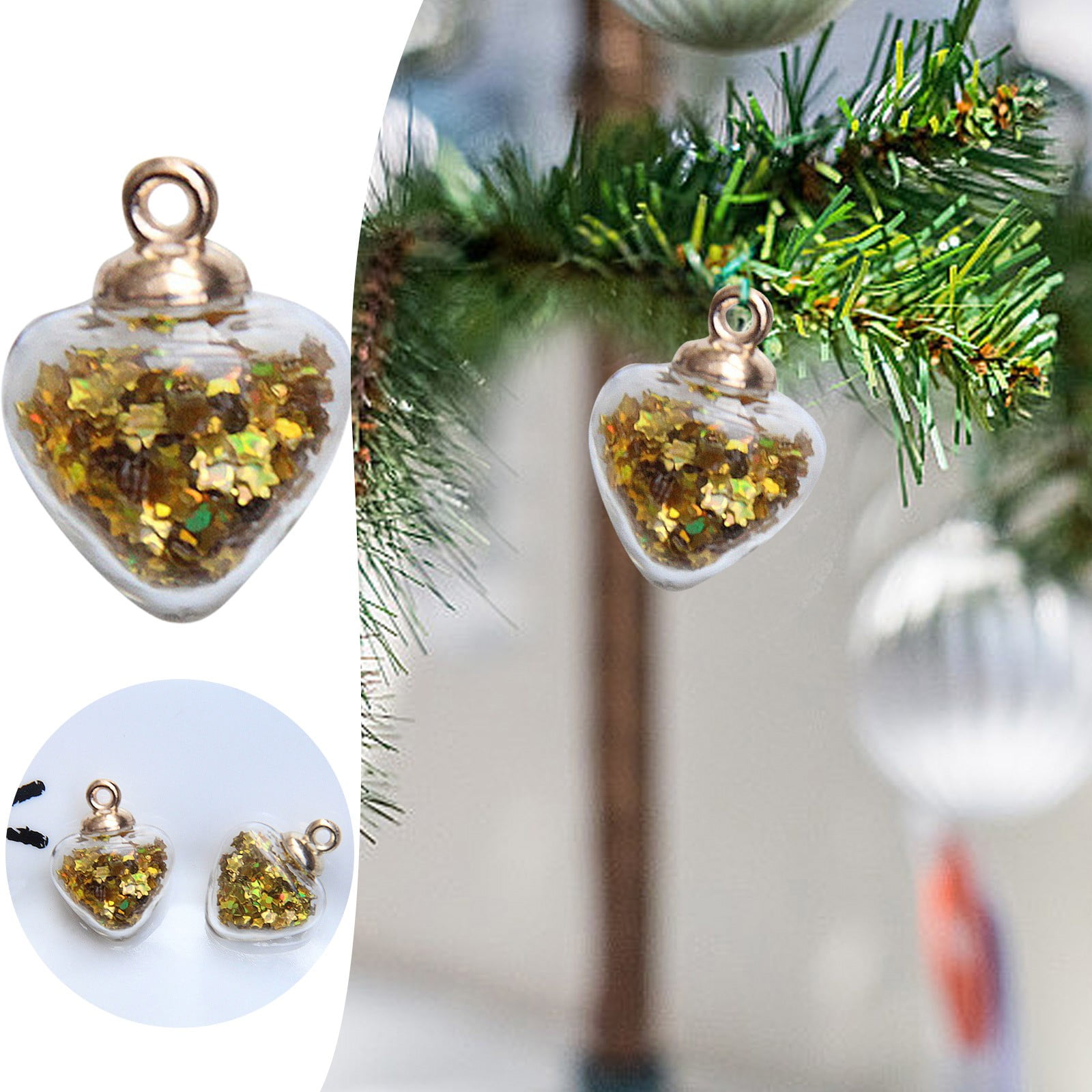 CQININI Event & Party Heart Shaped Glass Pendant Love Quicksand Sequin