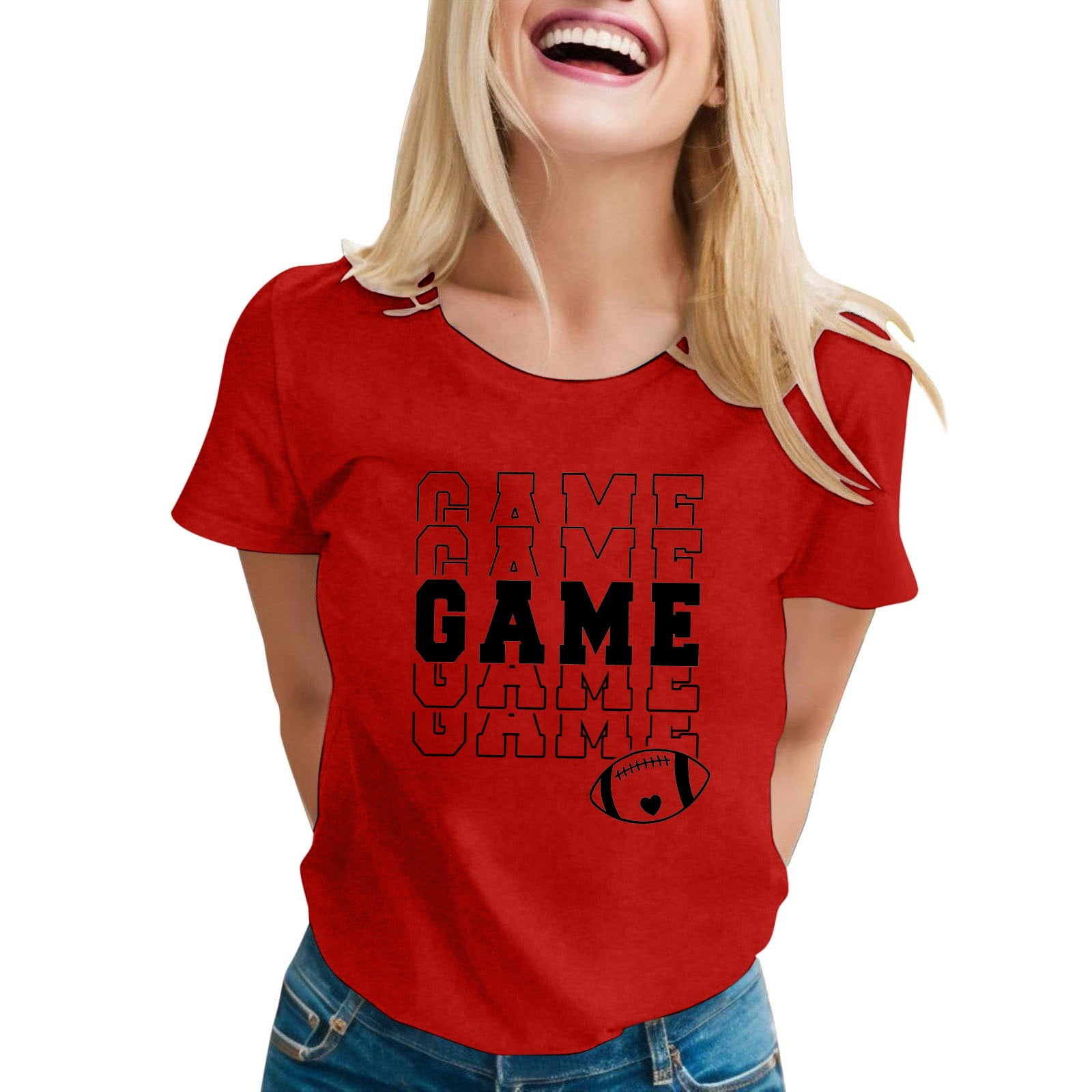 CQININI Women'S TShirts Round Neck Tee Womens Casual Sport Football