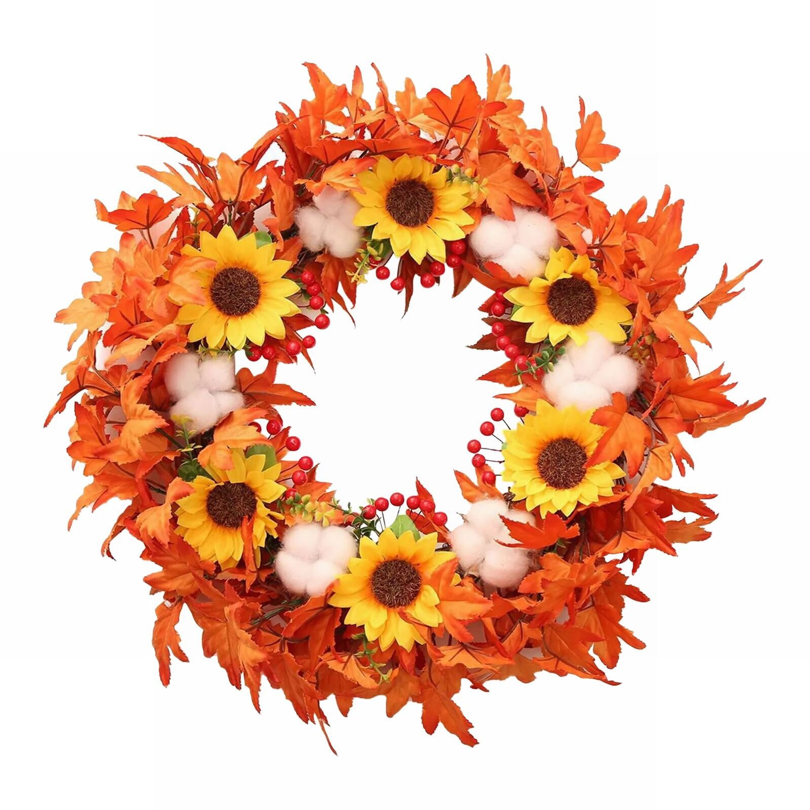 CQININI Wreath Fall Hanging Artificial Autumn Maple Leaves Garland For