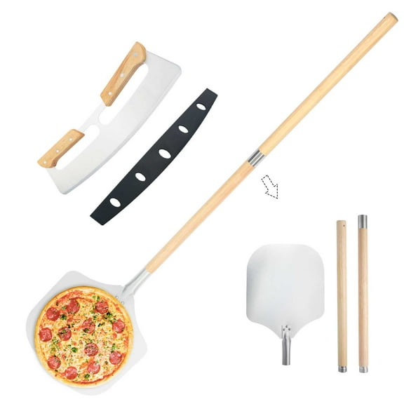CQMNYDBD Aluminum Extendable Turning Pizza Peel with Detachable Wood Handle for Easy Storage 12-Inch x 14-Inch, Gourmet Luxury Pizza Paddle for Baking Homemade Pizza Bread, 52-Inch Long Pizza Spatula
