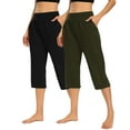 thumbnail image 1 of CQONEPT 2 Pack Capris Pants for Womens Casual Loose Yoga Pants with Pockets Lightweight Workouts Trousers Army Green XL, 1 of 7