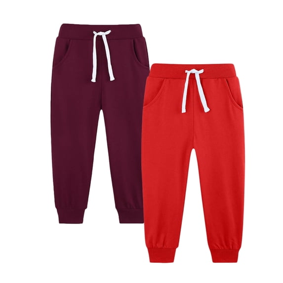 CQONEPT 2 Pack Kids Boys Sweatpants Casual Loose Fit Fleece Lined Joggers Drawstring Running Activewear Pant with Pockets Multicolor 5 Years