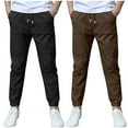 thumbnail image 1 of CQONEPT 2 Pack Linen Cotton Pants for Boys Athletic Youth Stretchy Jogger Pant Hiking Camping Outdoor Pant with Pockets Coffee 12 Years, 1 of 5