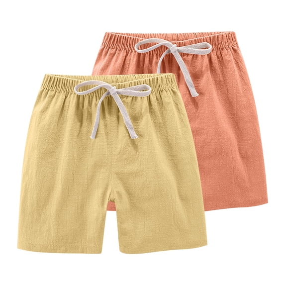 CQONEPT 2 Pack Shorts for Boys and Girls Summer Casual Drawstring for Kids Elastic Waist Comfy Short Pants Orange 6-7Years