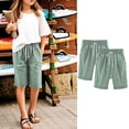 thumbnail image 1 of CQONEPT 2 Pack Summer Shorts for Girls Casual Bermuda Athletic Long Shorts Elastic Waistband Pant with Pockets 3-13 Years Army Green 9-10Years, 1 of 4