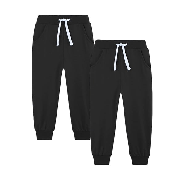 CQONEPT 2 Pack Toddlers Boys Sweatpants with Pockets Drawstring Joggers Pant Thick Thermal Warm Athletic Jogging Pants Black 5 Years