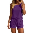thumbnail image 1 of CQONEPT 2 Piece Outfits for Womens Sleeveless Casual Shorts Set Workouts Clothes Outdoor Pants with Pockets Purple M, 1 of 4