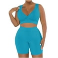 thumbnail image 1 of CQONEPT 2 Piece Sets for Women Summer Workout Set Bra Biker Shorts Gym Sports Knit Ribbed Yoga Clothes Athletic Outfits Sky Blue S, 1 of 6