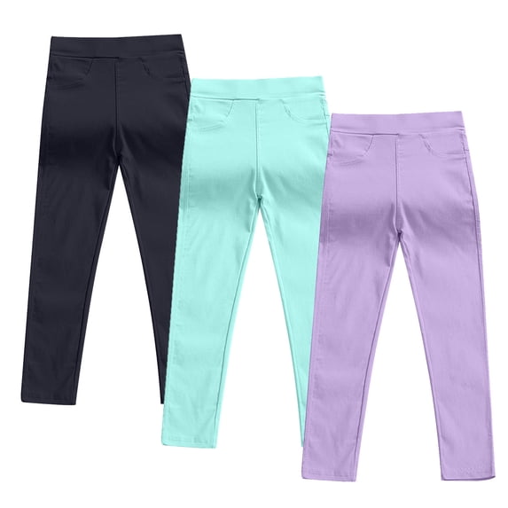 CQONEPT 3 Pack Girls Leggings High Waist Stretchy Tights Lightweight Solid Color Skinny Leg Comfortable Pants Mint Green 3 Years