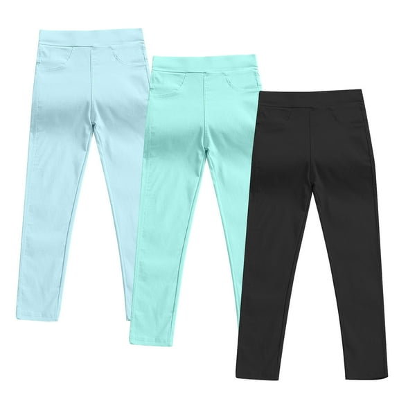 CQONEPT 3 Pack Girls Leggings High Waist Stretchy Tights Lightweight Solid Color Skinny Leg Comfortable Pants Mint Green 9 Years