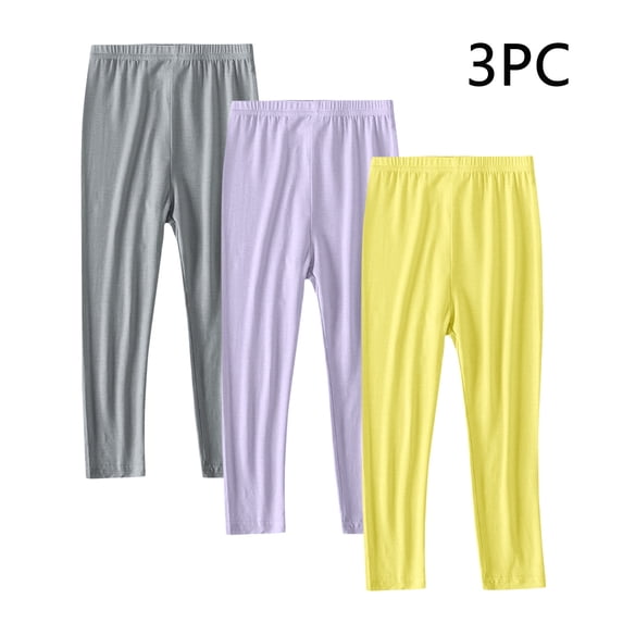CQONEPT 3 Pack Girls Leggings Tighting Fiting Dance Pant Lounge Stretchy Athletic Running Jogger Pant Gray 8 Years