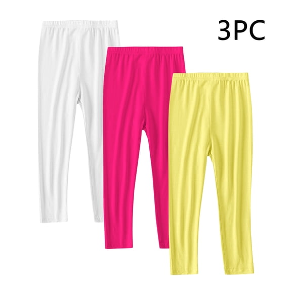CQONEPT 3 Pack Girls Leggings Tighting Fiting Dance Pant Lounge Stretchy Athletic Running Jogger Pant Yellow 3 Years