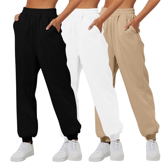 CQONEPT 3 Pack Womens Sweatpants Fleece Lined Lounge Jogger Pant Elastic Waisted Loose Fit Outdoor Fall Winter Pants with Pockets Red XL