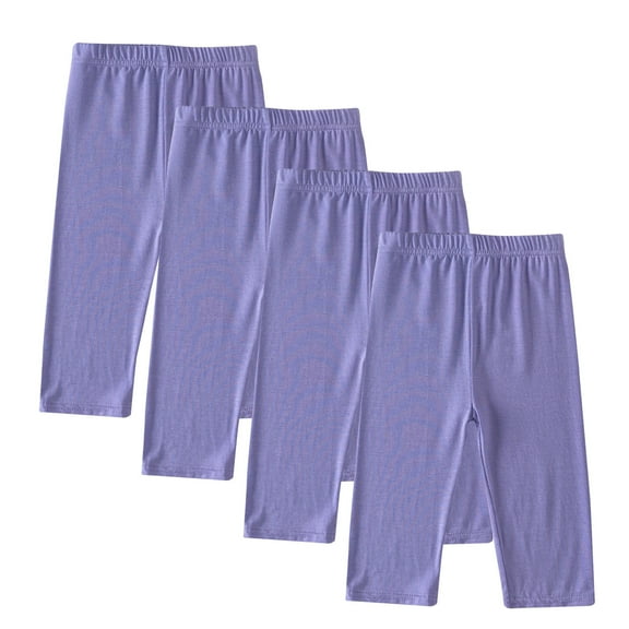 CQONEPT 4 PC Capris Pants for Kids Girls High Waist Stretchy Tights Lightweight Activewear Leggings with Pockets Purple 10 Years