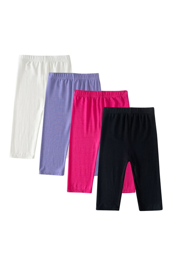 4 PC Kids Girls Capris Pants High Waist Stretchy Tights Lightweight Active Summer Jogger Pant with Pockets White 12 Years