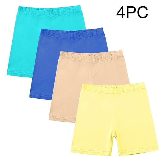 CQONEPT 4 Pack Girls Athletic Shorts Elastic Waist Running Short Shorts Gym Workout Short Pant Leggings 5-14 Years