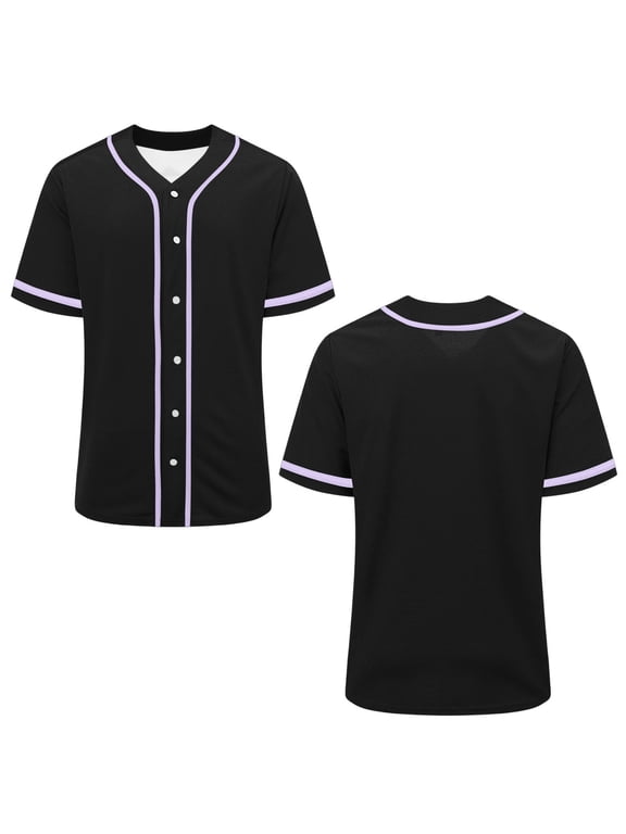 Baseball Jersey Tops for Women Short Sleeve Shirt Button Up Summer Tops Casual Sportswear Athletic Tee Uniform Black M