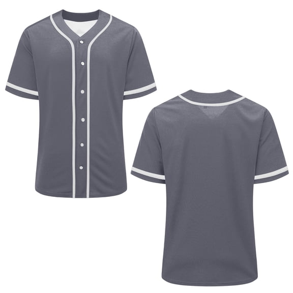 CQONEPT Baseball Jersey Tops for Women Short Sleeve Shirt Button Up Summer Tops Casual Sportswear Athletic Tee Uniform Gray M