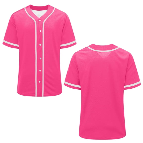 CQONEPT Baseball Jersey Tops for Women Short Sleeve Shirt Button Up Summer Tops Casual Sportswear Athletic Tee Uniform Hot Pink S