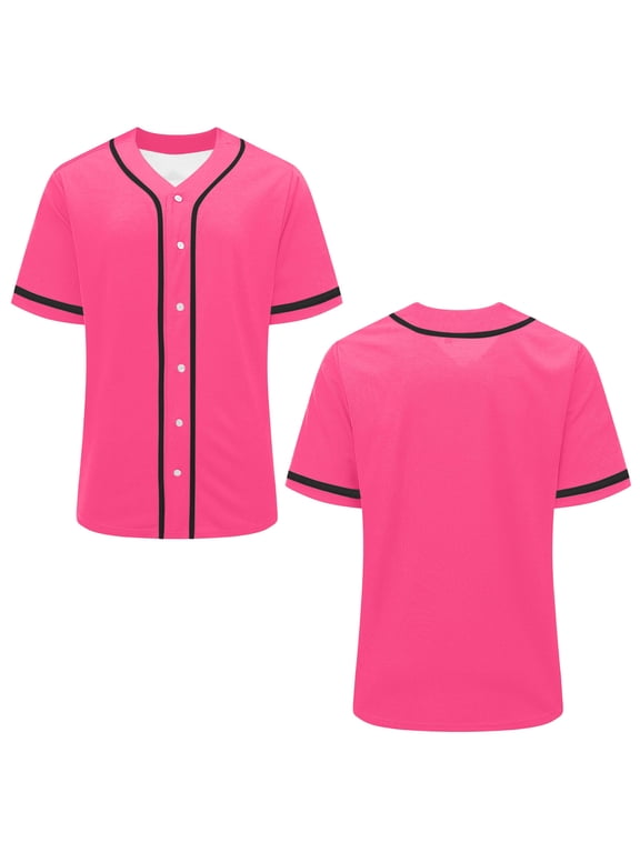 Baseball Jersey Tops for Women Short Sleeve Shirt Button Up Summer Tops Casual Sportswear Athletic Tee Uniform Pink XXL
