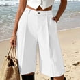 thumbnail image 1 of CQONEPT Bermuda Shorts for Women Knee Length Stretchy Elastic Waist Wide Leg Casual Business Shorts with Pockets White S, 1 of 7