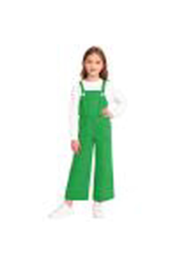 Bib Overall for Teen Girls School Uniform Long Sleeve Romper Wide Leg Casual Baggy Fashion Jumpsuit Green 2 Years