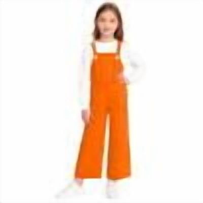CQONEPT Bib Overall for Teen Girls School Uniform Long Sleeve Romper Wide Leg Casual Baggy Fashion Jumpsuit Orange 2 Years