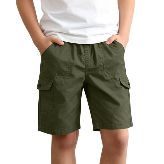 CQONEPT Big Boys Cargo Shorts Elastic Waist Summer Fashion Uniform Pant Casual Oudoor Pull On Bermuda with Pockets Green 14 Years