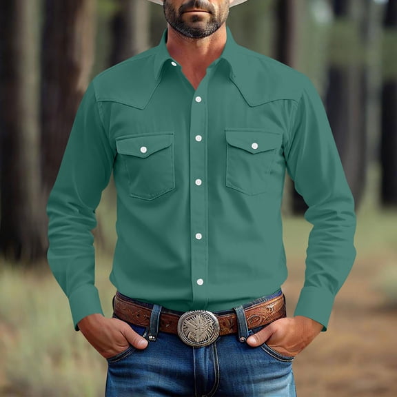 CQONEPT Big and Tal Blouse for Mens Button Down Lapel Neck Classic Fit Shirts Casual Long Sleeve Shirts with Pockets Green 5XL