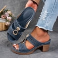 thumbnail image 1 of CQONEPT Block Heels Sandals for Women Dressy Chunky Low Heel Wedge Sandals Comfortable Non Slip Open Toe Walking Summer Beach Vacation Slides Blue 38, 1 of 6