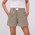 thumbnail image 1 of CQONEPT Boxer Shorts for Women Plaid Pajama Summer Casual Lounge Sleep Shorts Y2K Beach Bottoms with Pockets Coffee 3XL, 1 of 7