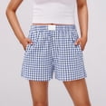 thumbnail image 1 of CQONEPT Boxer Shorts for Women Plaid Pajama Summer Casual Lounge Sleep Shorts Y2K Beach Bottoms with Pockets Dark Blue 3XL, 1 of 5