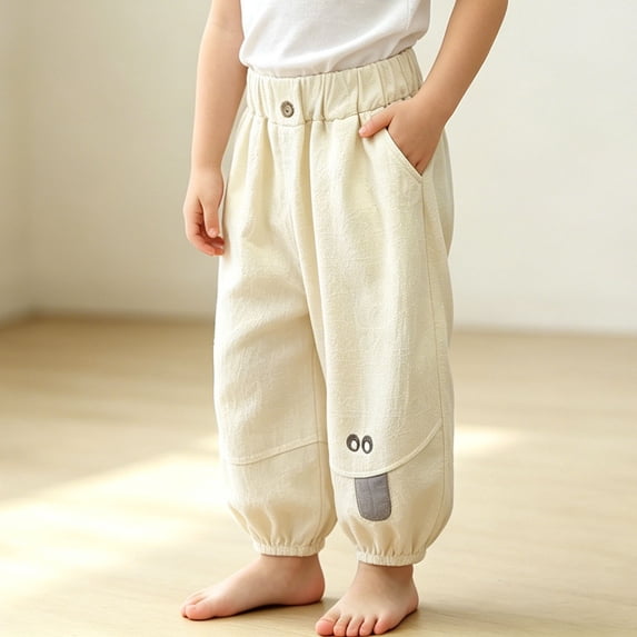 CQONEPT Boys Baggy Corduroy Pants Wide Leg Casual Cute Pull On Pant Loose Fit Fall Trendy Pockets Trousers with Pockets Beige 7-8 Years