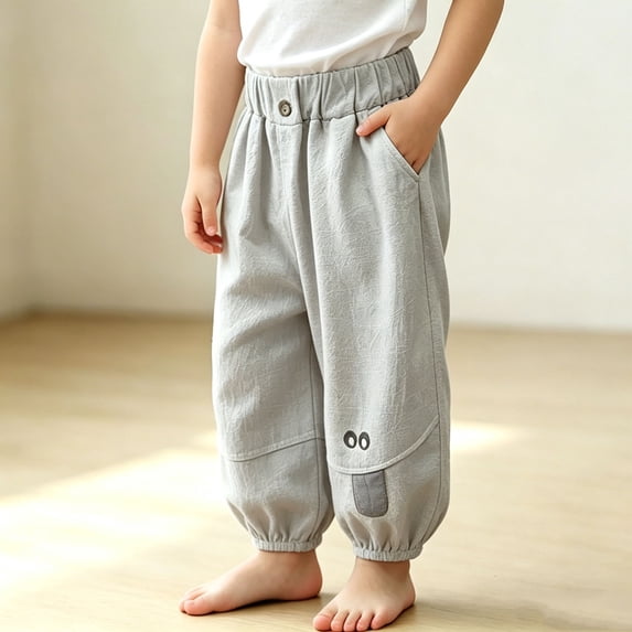 CQONEPT Boys Baggy Corduroy Pants Wide Leg Casual Cute Pull On Pant Loose Fit Fall Trendy Pockets Trousers with Pockets Gray 3-4 Years