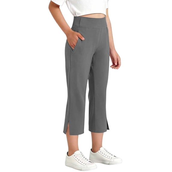 CQONEPT Boys Girls Capris Pant Bell Bottom Bootcut High Waist Pants Flat Front School Uniform Solid Pants with Pockets Gray 12 Years