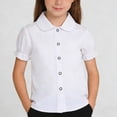 thumbnail image 1 of CQONEPT Boys Girls School Uniform Short Sleeve Lapel Top T Shirt Striped Button Clothes Comfy Shirts Go to School Tops White 11-12 Years, 1 of 6