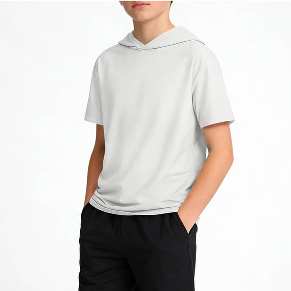CQONEPT Boys Short Sleeve Active Hoodie Shirt Kids Hooded T Shirts Summer Athletic Pullover Sweatshirts Tops White 7-8 Years