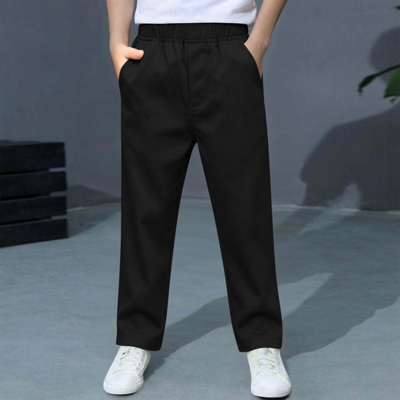 CQONEPT Boys Twill Chino Pants Stretch School Uniform Pant Pull On Slacks Casual Straight Fit Flat Front with 2 Pockets 5-15 Years 12-13 Years