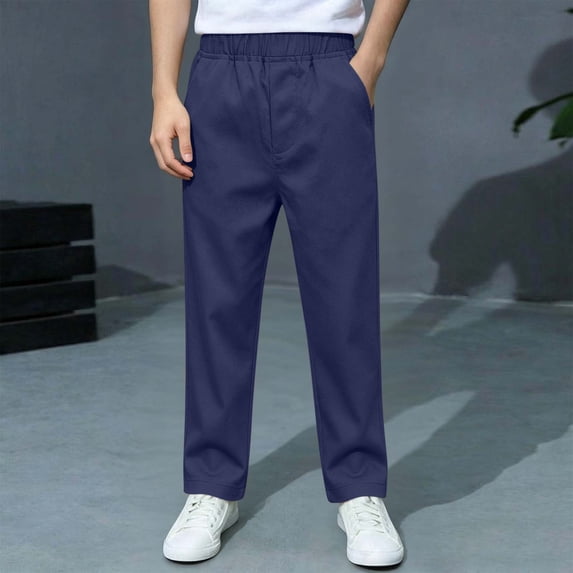 CQONEPT Boys Twill Chino Pants Stretch School Uniform Pant Pull On Slacks Casual Straight Fit Flat Front with 2 Pockets 5-15 Years 5-6 Years