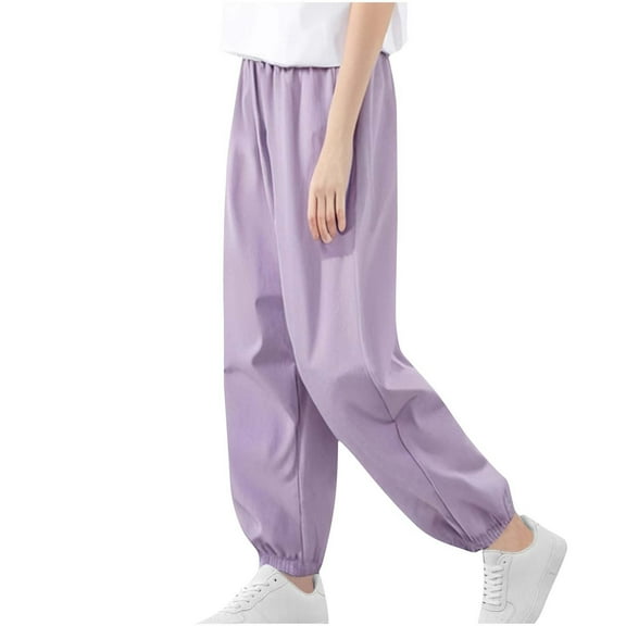 CQONEPT Boys and Girls Mosquito Proof Pants Casual Tapered Pants Baggy Loose Fit Running Workouts Outdoor Trousers Purple 5 Years