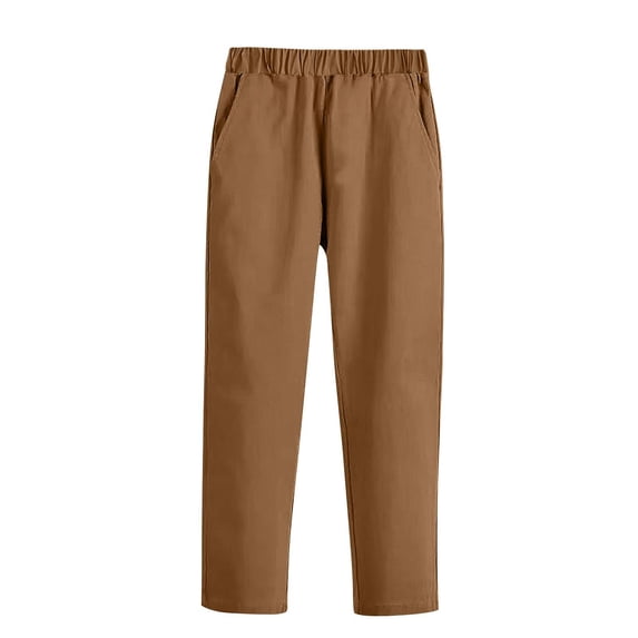 CQONEPT Boys and Girls Pants School Uniform Pants Casual Wide Leg Jogger Pant Comfy Workouts Uniform Pants with Pockets Brown 6 Years