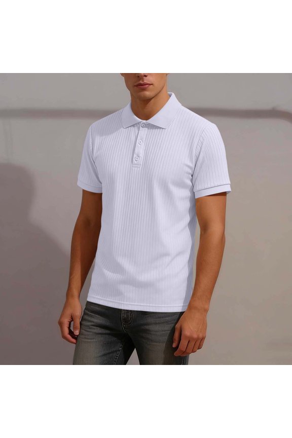 Mens Short Sleeve Shirts Summer Fashion Collar Tshirt Classic Fit Knit Ripped Solid Top Tee White XL
