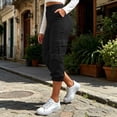 thumbnail image 1 of CQONEPT Cargo Capri Pants for Women Baggy High Waisted Tummy Control Capris Jeans with Pockets Hiking Button Elastic Waist Capris Black S, 1 of 7