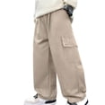 thumbnail image 1 of CQONEPT Cargo Pants for Teen Boys Elastic Waist Jogger Pant Wide Leg Baggy Casual Workouts Running Trousers with Pockets Beige 10-11Years, 1 of 2