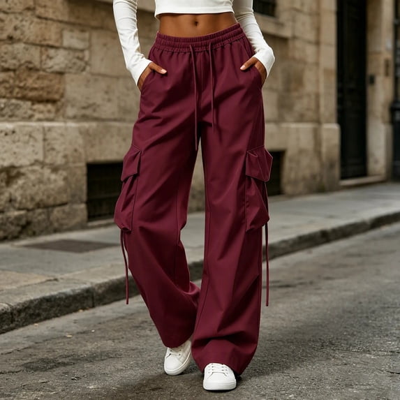 CQONEPT Cargo Pants for Women High Waist Baggy Casual Baggy Comfy Parachute Trousers Loose Fit Y2k Streetwear Hiking Pant with Pockets 2XL