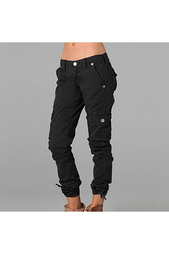 Cargo Pants for Womens Oversize Skinny Leg Lerisure Pants Loose Fit Camping Hiking Trousers with Multi Pockets Black S