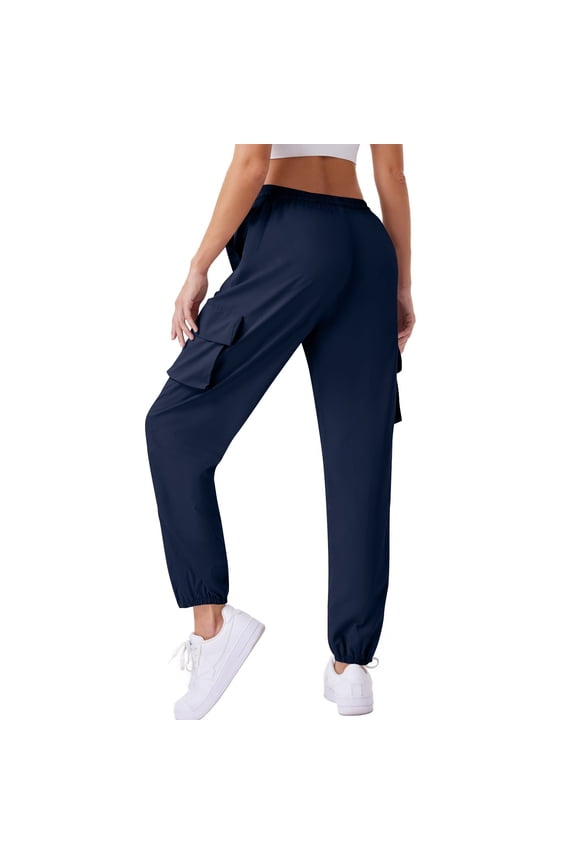 Cargo Pants for Womens Waterproof Lightweight Drawstring Outdoor Joggers Base Jump Parachute Pants Navy M