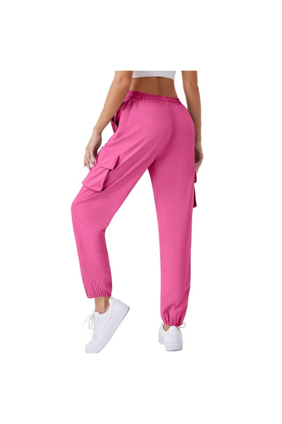 Cargo Pants for Womens Waterproof Lightweight Drawstring Outdoor Joggers Base Jump Parachute Pants Pink M